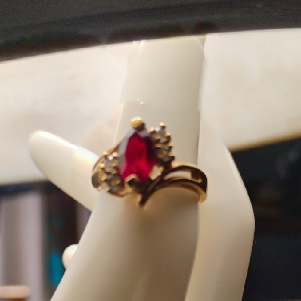 Faux Diamond Ruby Ring Sz 5